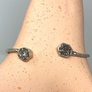 Gray Rhodium Silver Wire Cuff Bangle Bracelet